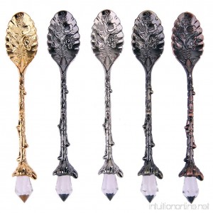 5 Pieces Crystal Head Retro Pattern Alloy Spoon Vintage Carved Ice Cream Coffee Spoon Scoops - B075HQBFCL